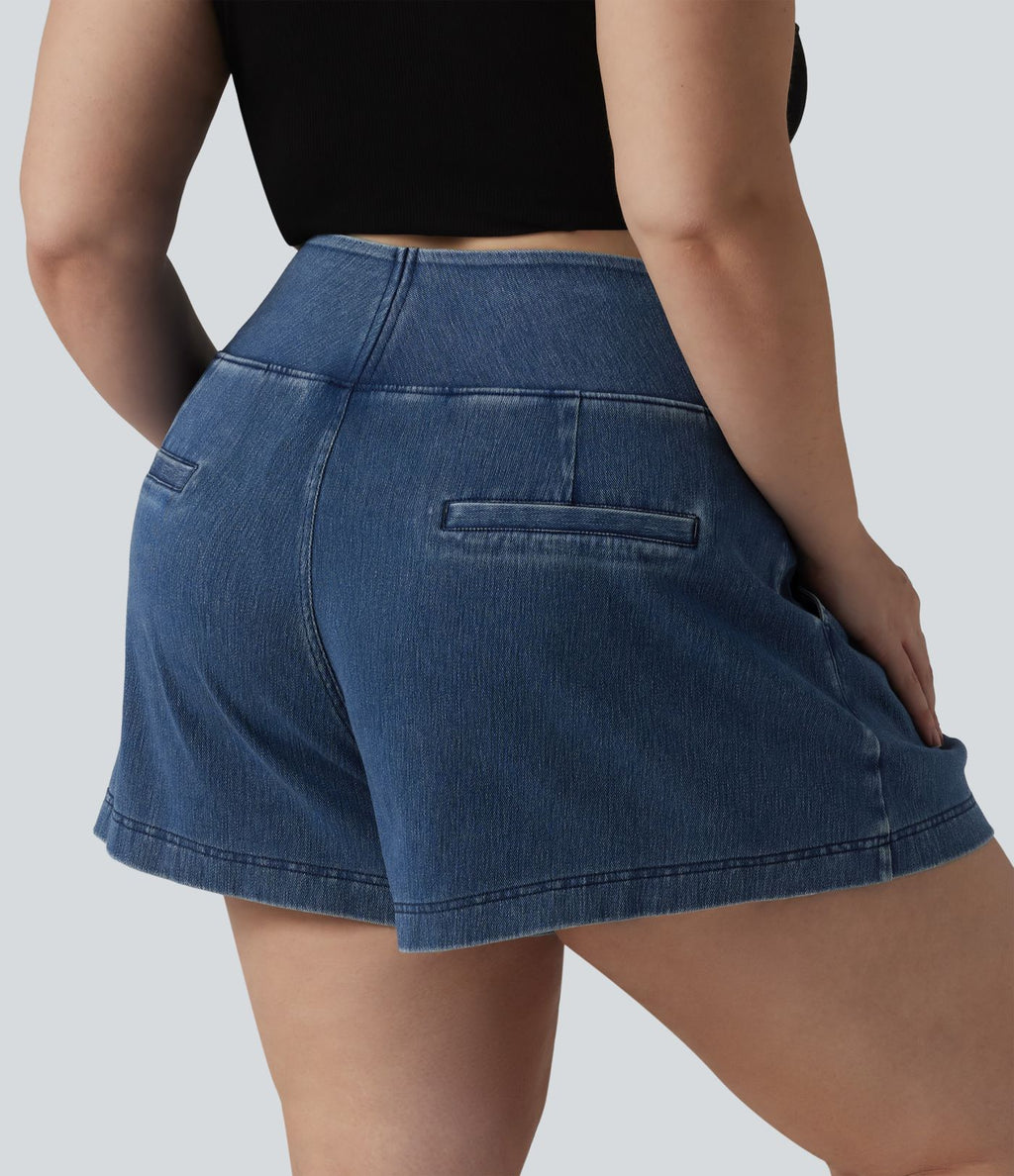 Short en jean taille haute Halara Flex™ ample et décontracté, grande taille, 10 cm avec poches