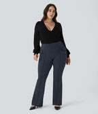 Pantalon cargo évasé taille haute grande taille avec poches à rabat latérales