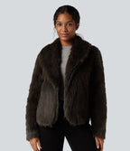 Manteau cape fausse fourrure col revers manches longues avec poches