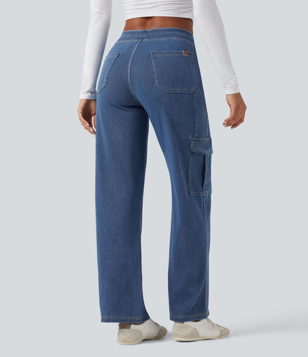 Halara Flex™ Taille Mi-Haute Multiples Poches Jambe Droite Jean Cargo Décontracté Extensible