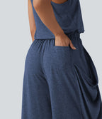 Combinaison décontractée à découpe sans manches jambes larges avec poches, édition Easy-Peezy