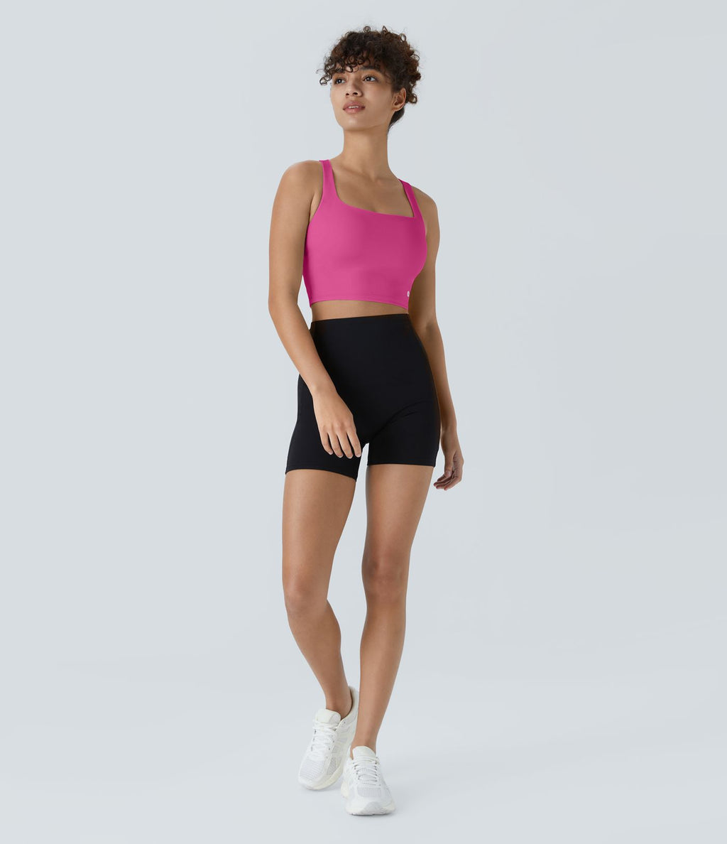 Débardeur yoga court SoftlyZero™ Airy col carré dos nu bretelles croisées effet frais InstantCool, bonnets A-C, protection solaire UPF50+