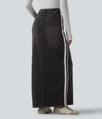 Jupe en jean longue décontractée délavée à rayures taille haute Halara Flex™ avec poches