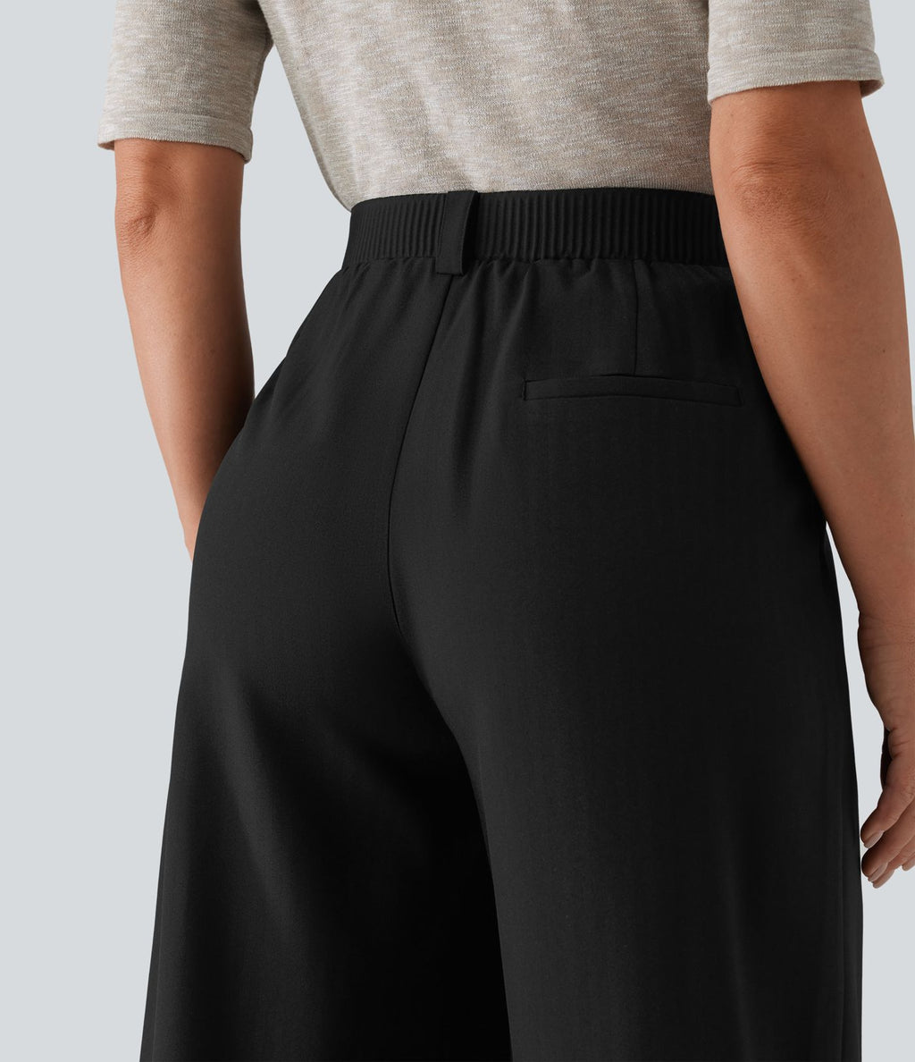 Pantalon tailleur large taille haute avec poches