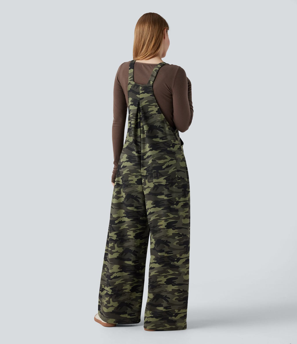 Salopette en maille gaufrée imprimé camouflage avec poches