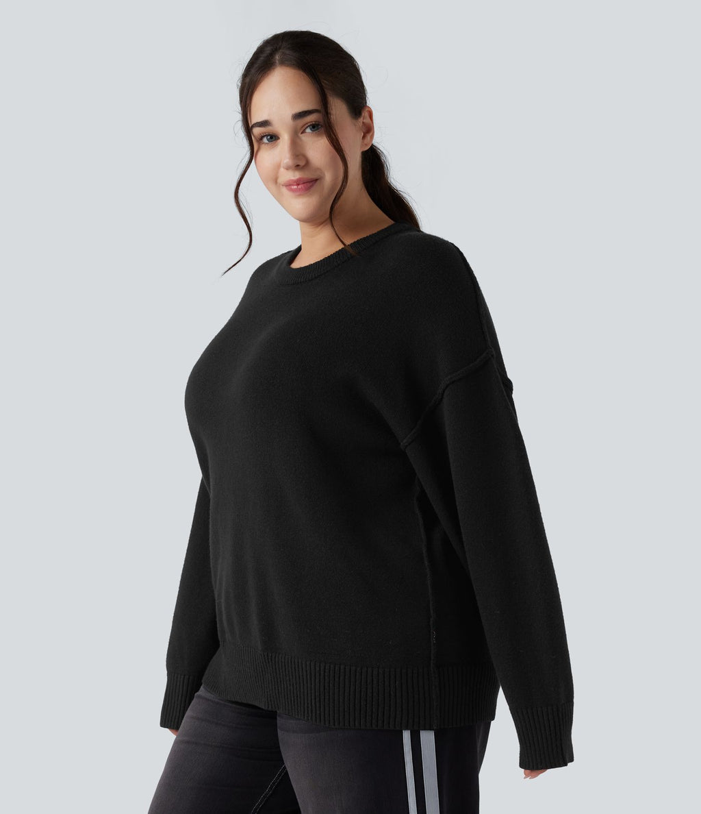 Pull grande taille col rond épaules tombantes à manches longues