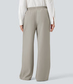 Pantalon décontracté large rayé taille haute avec cordon et poches