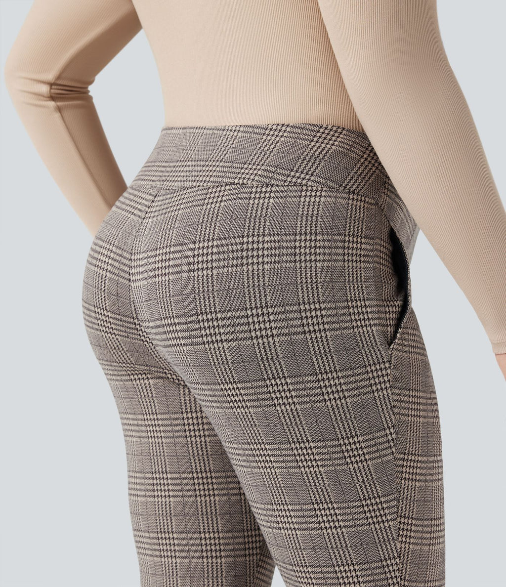 Pantalon tailleur skinny Halara Flex™ grande taille taille haute pied-de-poule à carreaux avec poches