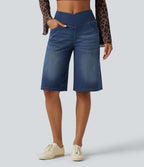 Short en jean ample Halara Flex™ taille haute croisé gainant décontracté avec poches