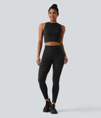 Débardeur yoga court SoftlyZero™ col rond déchiré avec dentelle contrastante - UPF50+