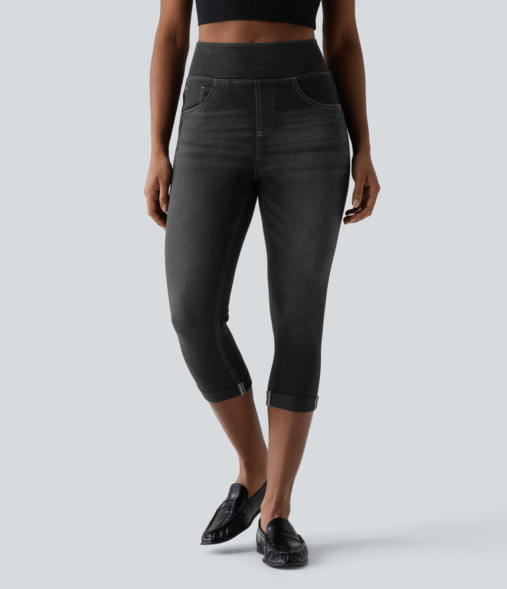 Jean capri skinny Halara Flex™ taille haute décontracté à ourlet roulotté avec poches