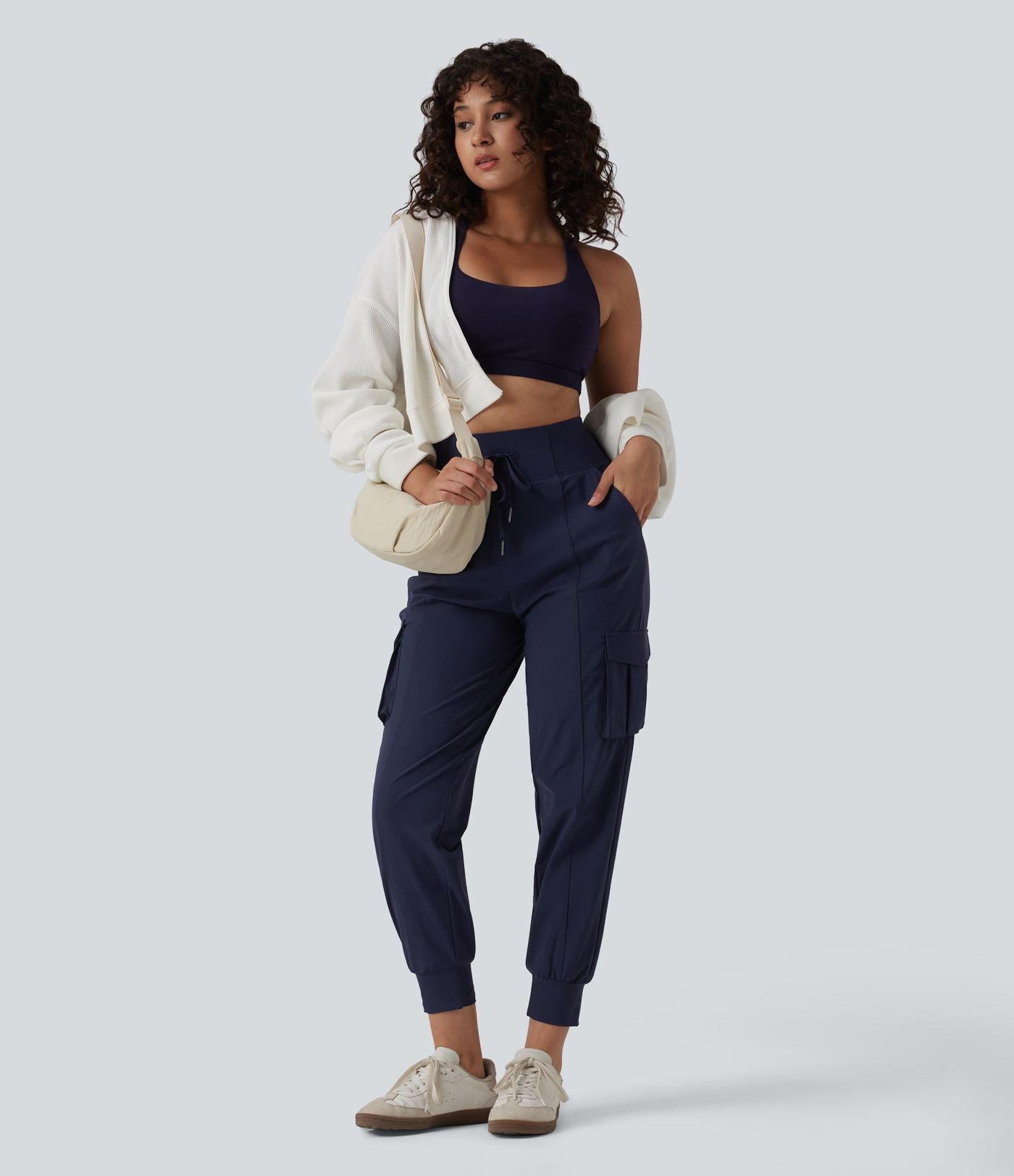 Jogging cargo décontracté à séchage rapide effet frais InstantCool taille haute avec cordon de serrage et poches, protection solaire UPF40+