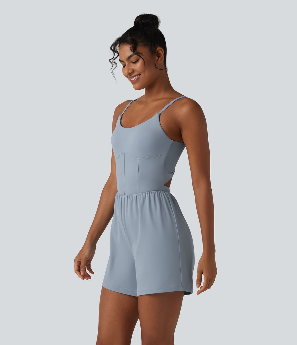 Barboteuse de yoga 2-en-1 SoftlyZero™ Airy effet frais InstantCool dos nu torsadé avec bretelles réglables, brassière intégrée et poche, accès facile Easy Peasy