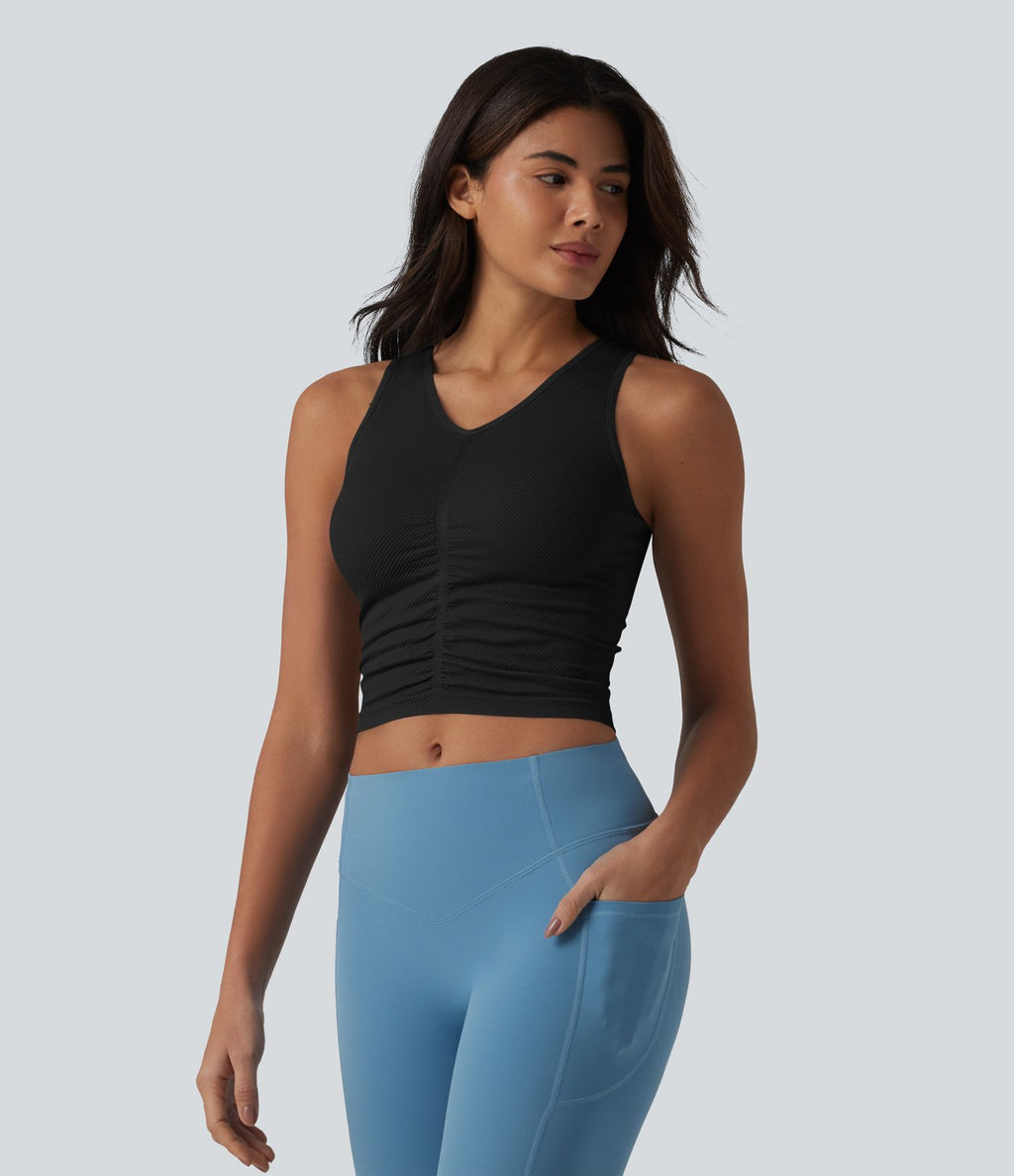 Débardeur crop de yoga OneForm Seamless Flow col V froncé
