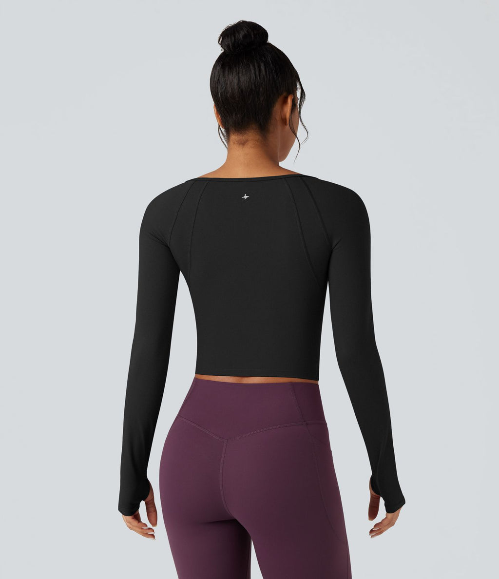 Top de sport yoga SoftlyZero™ Plush col carré manches raglan longues avec trous pouces