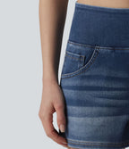 Halara Flex™ Short décontracté en denim lyocell délavé taille mi-haute drapé 9 cm avec poches