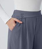 Pantalon taille haute décontracté large en maille gaufrée, avec poches