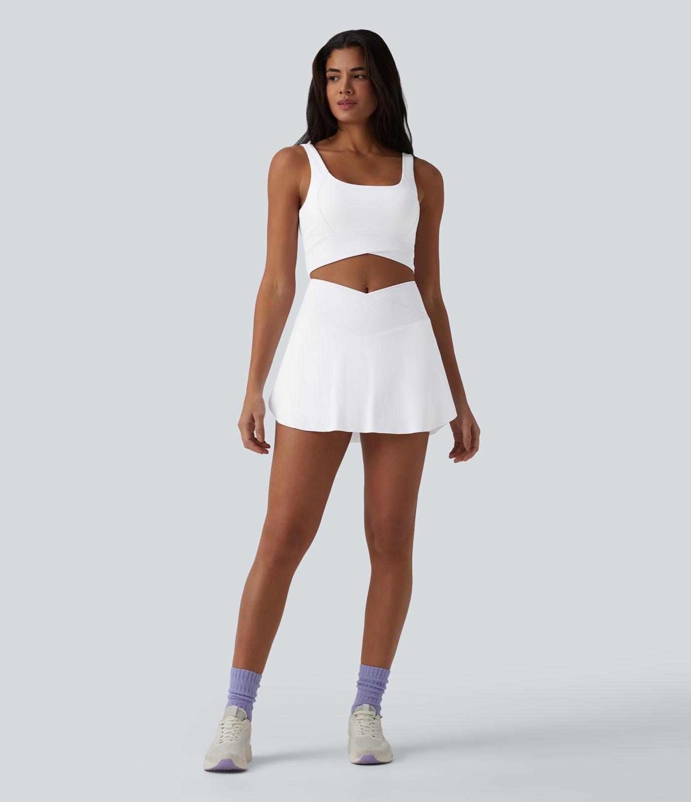 Jupe-short de padel/pickleball mini 2-en-1 croisée taille haute avec poches