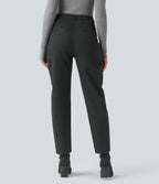 Pantalon 7/8 décontracté fuselé taille haute en coton chino avec poches