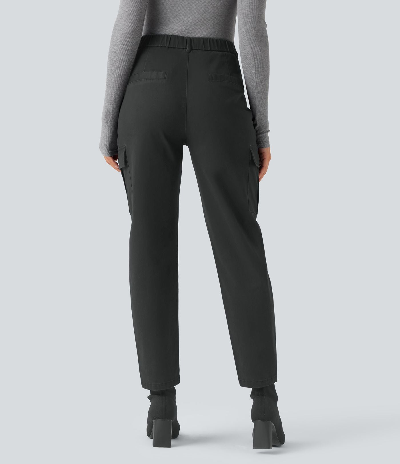 Pantalon 7/8 décontracté fuselé taille haute en coton chino avec poches
