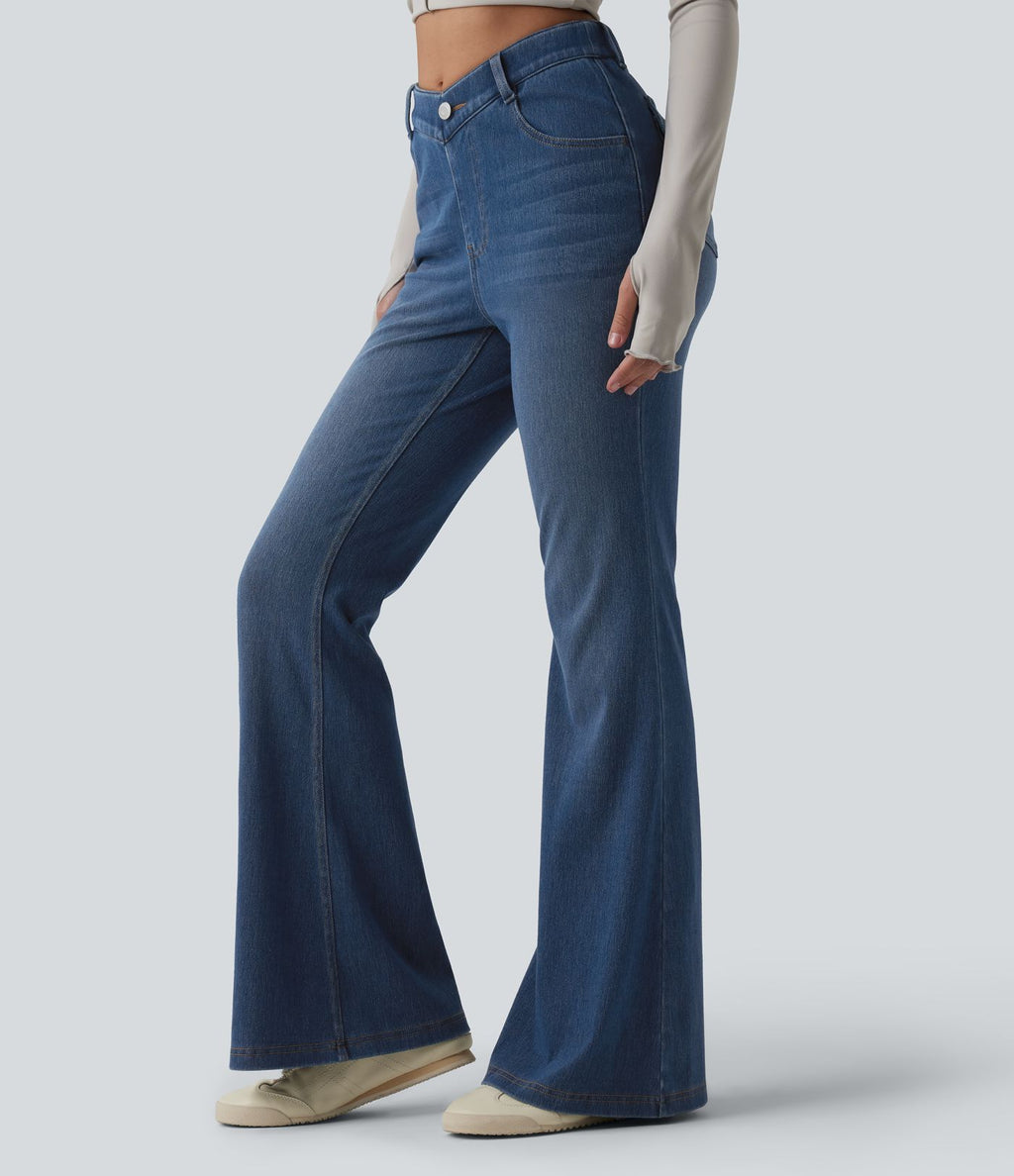 Jean Halara Flex™ taille haute en V évasé décontracté avec poches