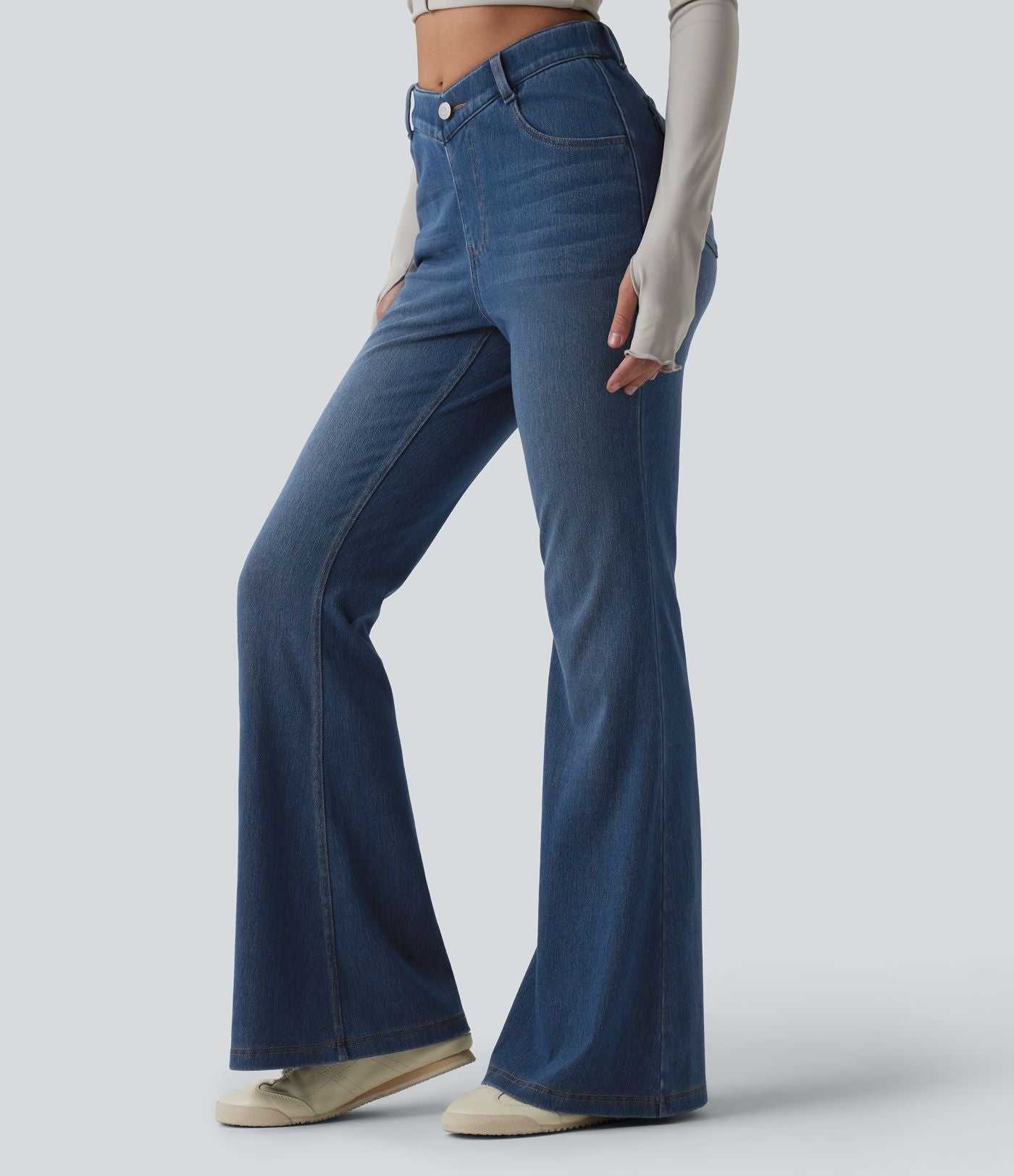 Jean Halara Flex™ taille haute en V évasé décontracté avec poches