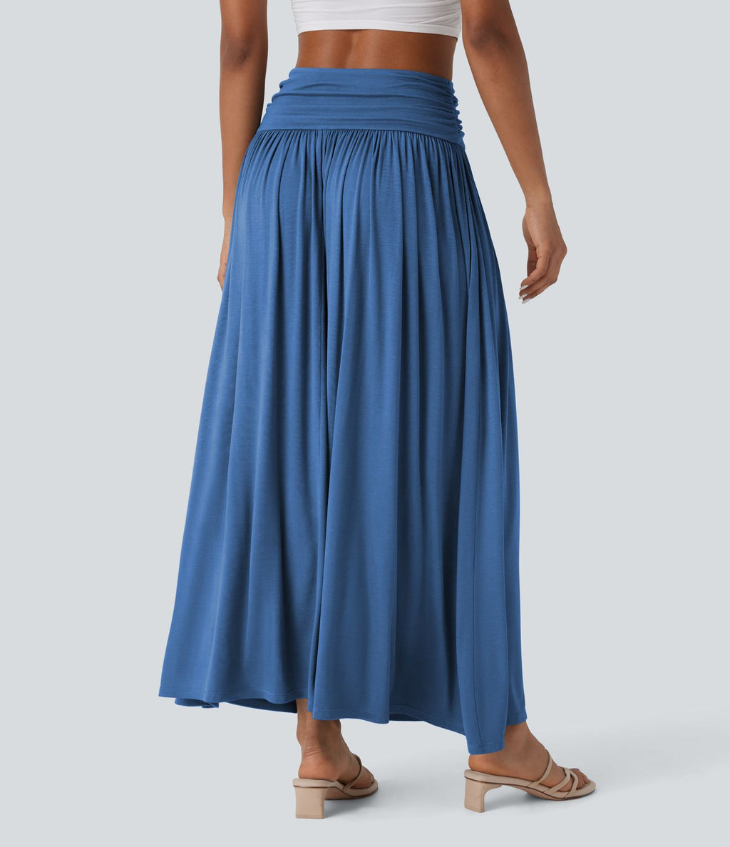 Jupe longue fluide froncée taille haute