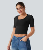 Haut de sport yoga OneForm sans couture Flow col rond échancré manches courtes