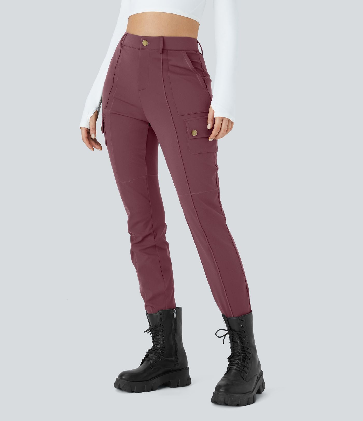 Pantalon cargo ajusté uni taille haute DayStretch avec poches zippées