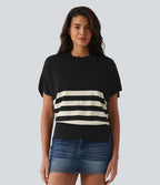 Pull casual col rond manches courtes à rayures