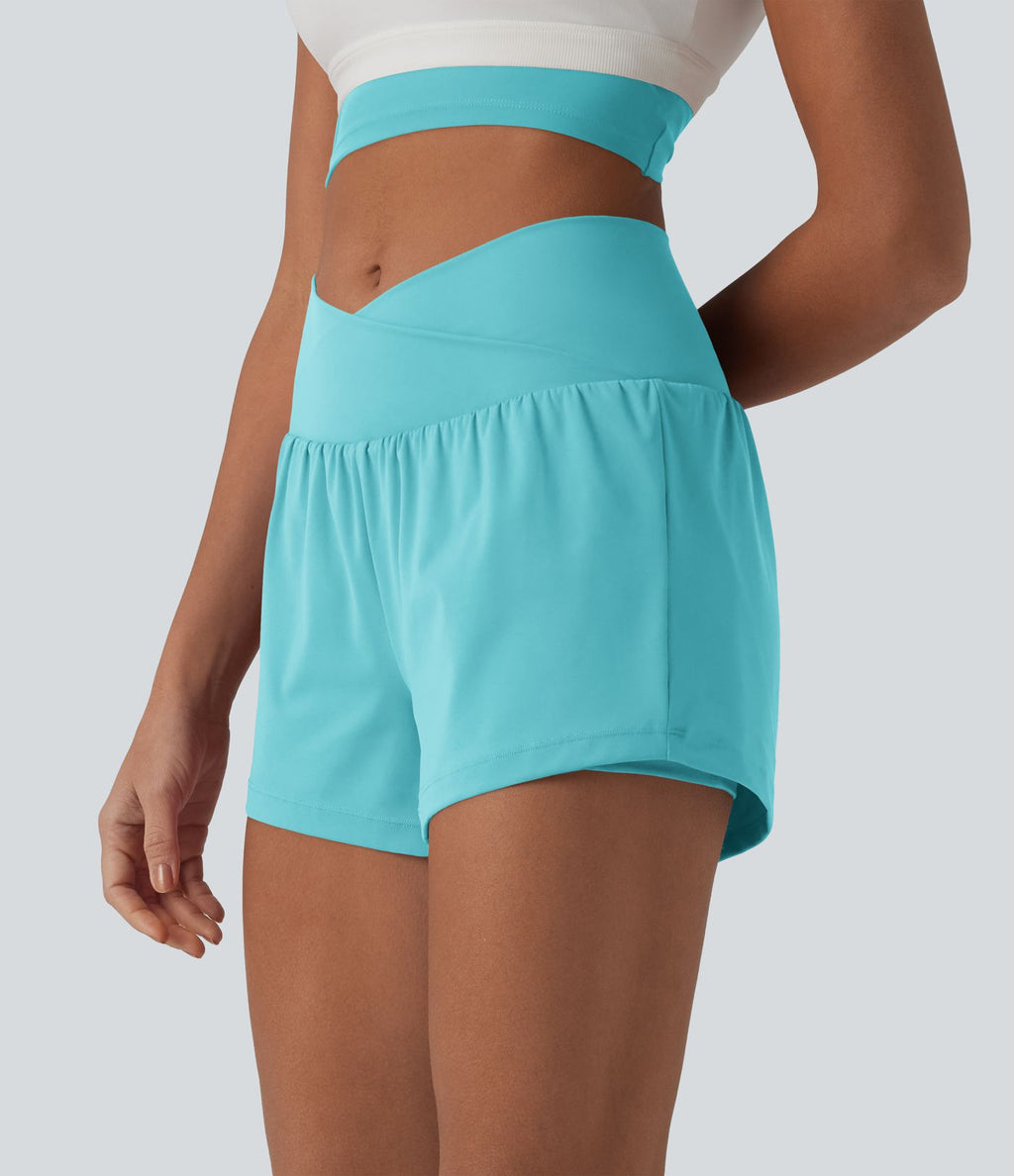 Short de yoga 2-en-1 SoftlyZero™ Airy croisé taille haute 7,5 cm effet frais InstantCool avec poches