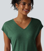 T-shirt décontracté chiné ample à manches courtes et col V