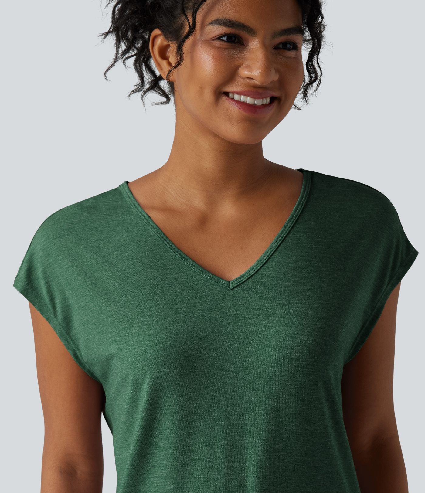 T-shirt décontracté chiné ample à manches courtes et col V