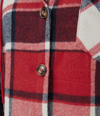 Veste de Casual à Carreaux en Polaire à Capuche avec Cordon de Serrage Boutons et Poches Latérales