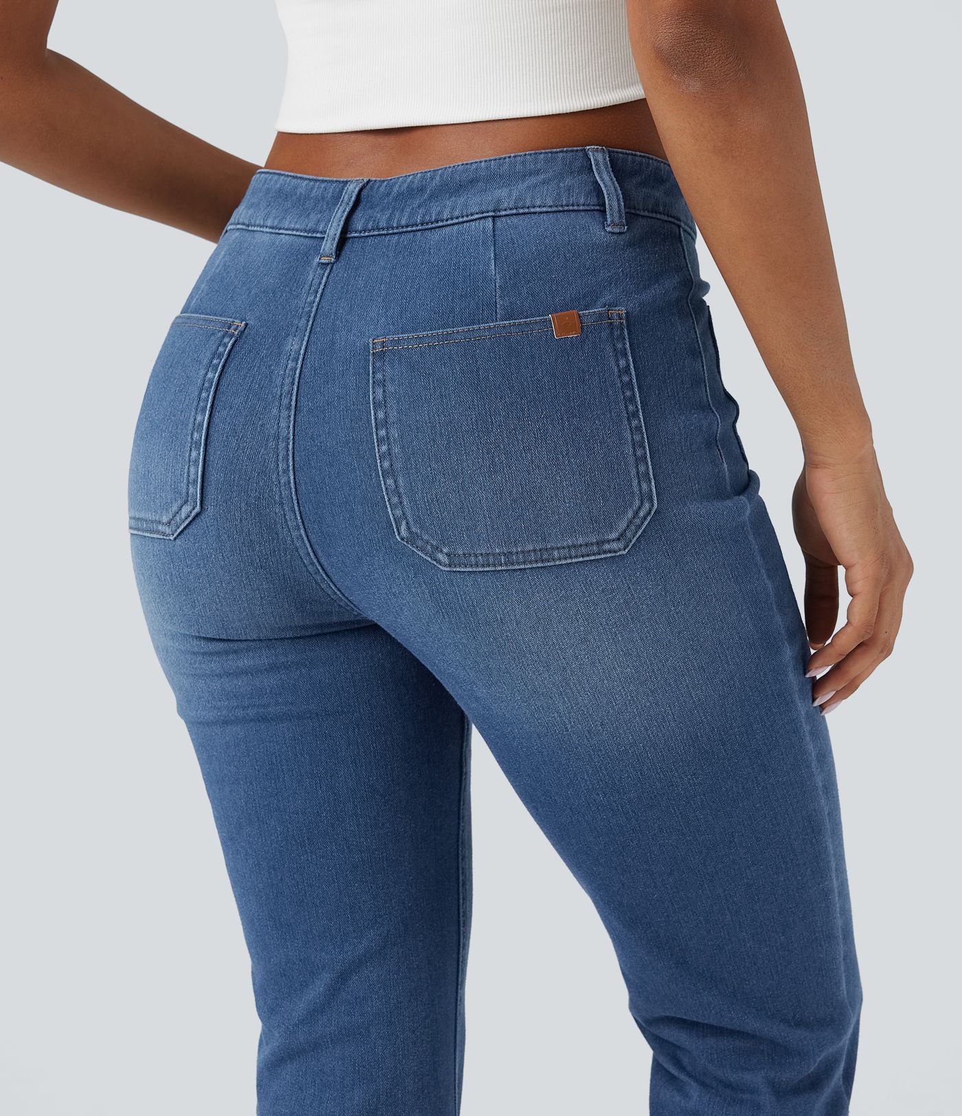 Halara Flex™ Jean 7/8 casual évasé en denim molleton taille mi-haute avec poches