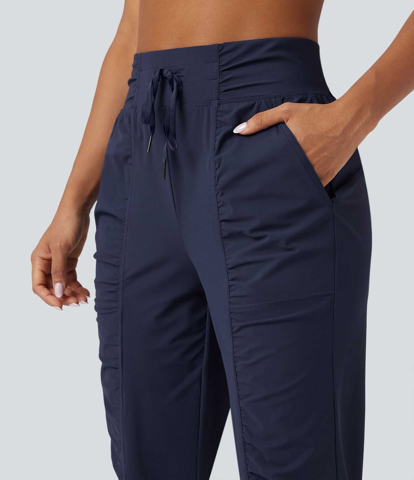 Jogging de danse fuselé froncé séchage rapide effet frais InstantCool taille haute avec cordon de serrage et poches, protection solaire UPF40+