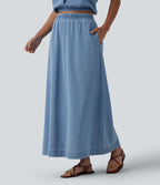 Jupe longue décontractée évasée Halara Flex™ en denim taille haute avec poches