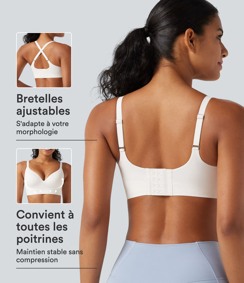 Brassière yoga SoftlyZero™ maintien léger à décolleté V plongeant, coussinets fixes, push-up, protection solaire UPF 50+