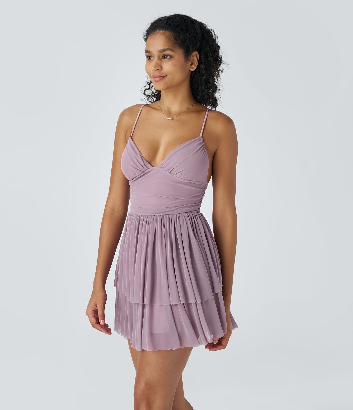 Robe Soirée Mini Superpositions en Maille avec Dos Nu Croisé Lacets
