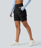 Short de yoga SoftlyZero™ Airy 18cm effet frais InstantCool taille haute froncé avec poches