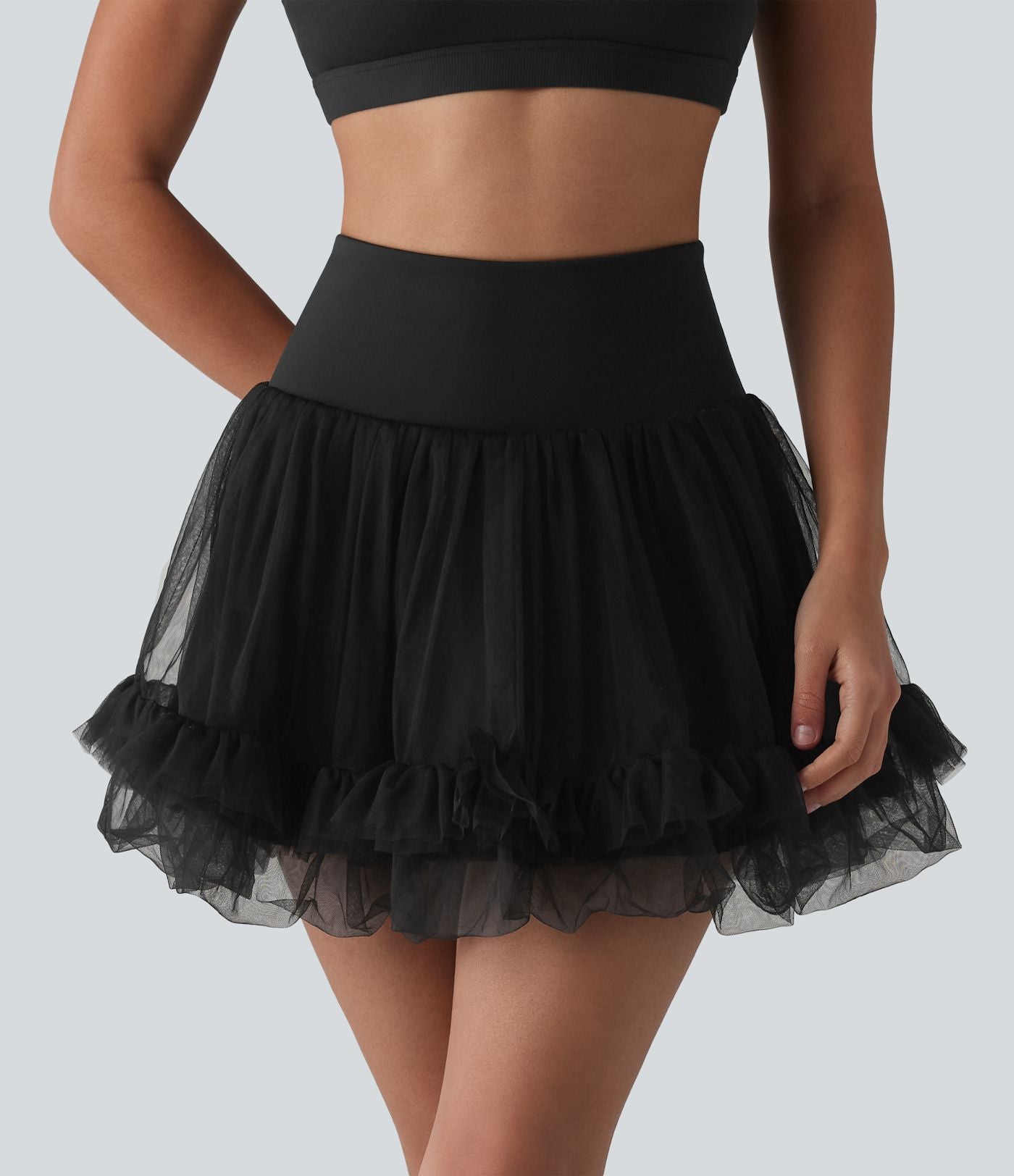 Jupe mini de sport 2 en 1 taille haute ventre plat en maille contrastée avec poches