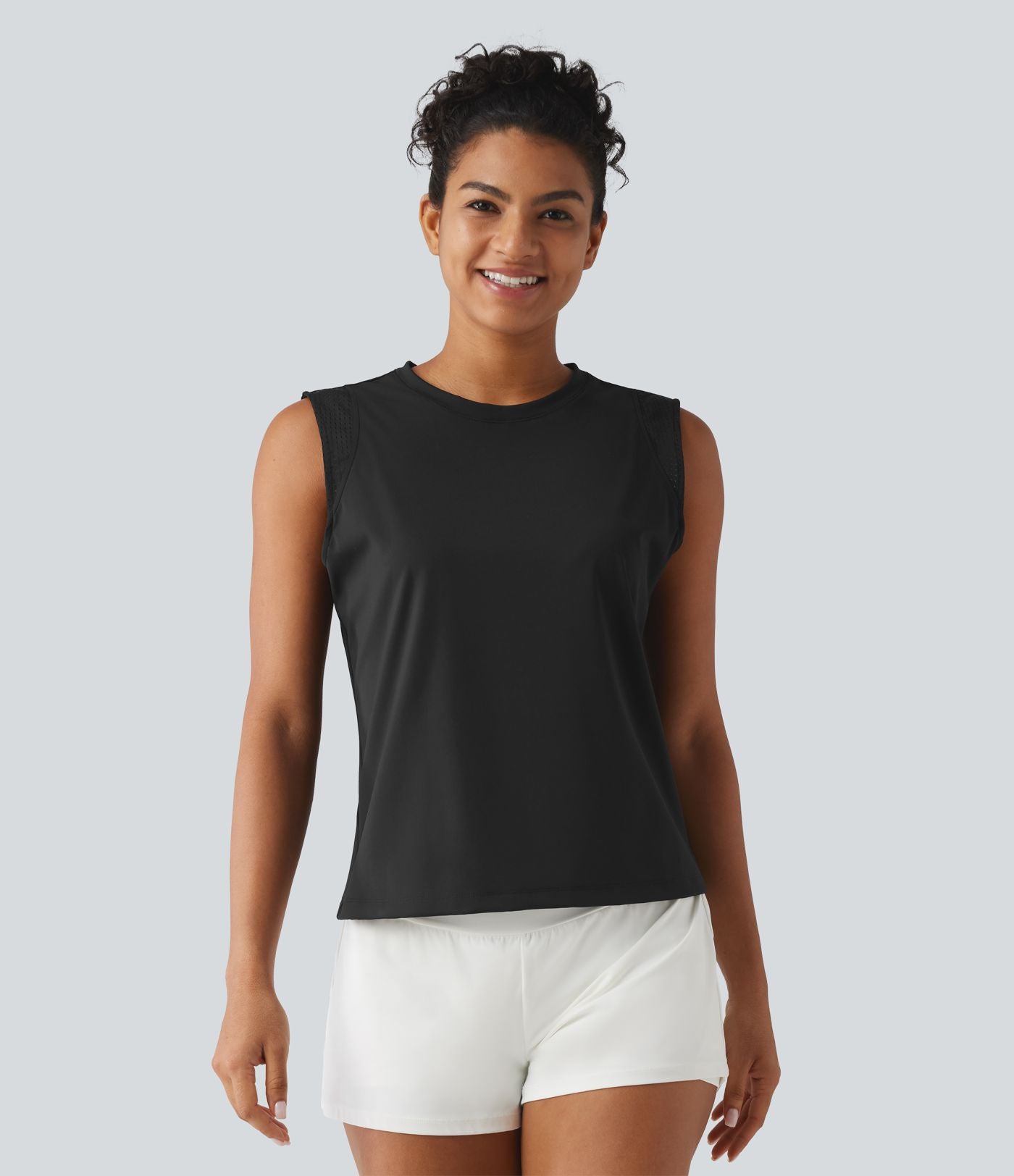 Débardeur de course à col rond en SoftlyZero™ Airy et mesh contrastant respirant à effet frais InstantCool, protection solaire UPF50+