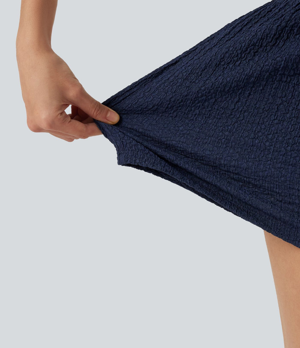 Short baggy 2-en-1 casual en tissu froissé taille haute avec poches