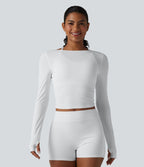 Haut de yoga à manches longues et bretelles croisées, toucher doux, protection solaire UPF50+