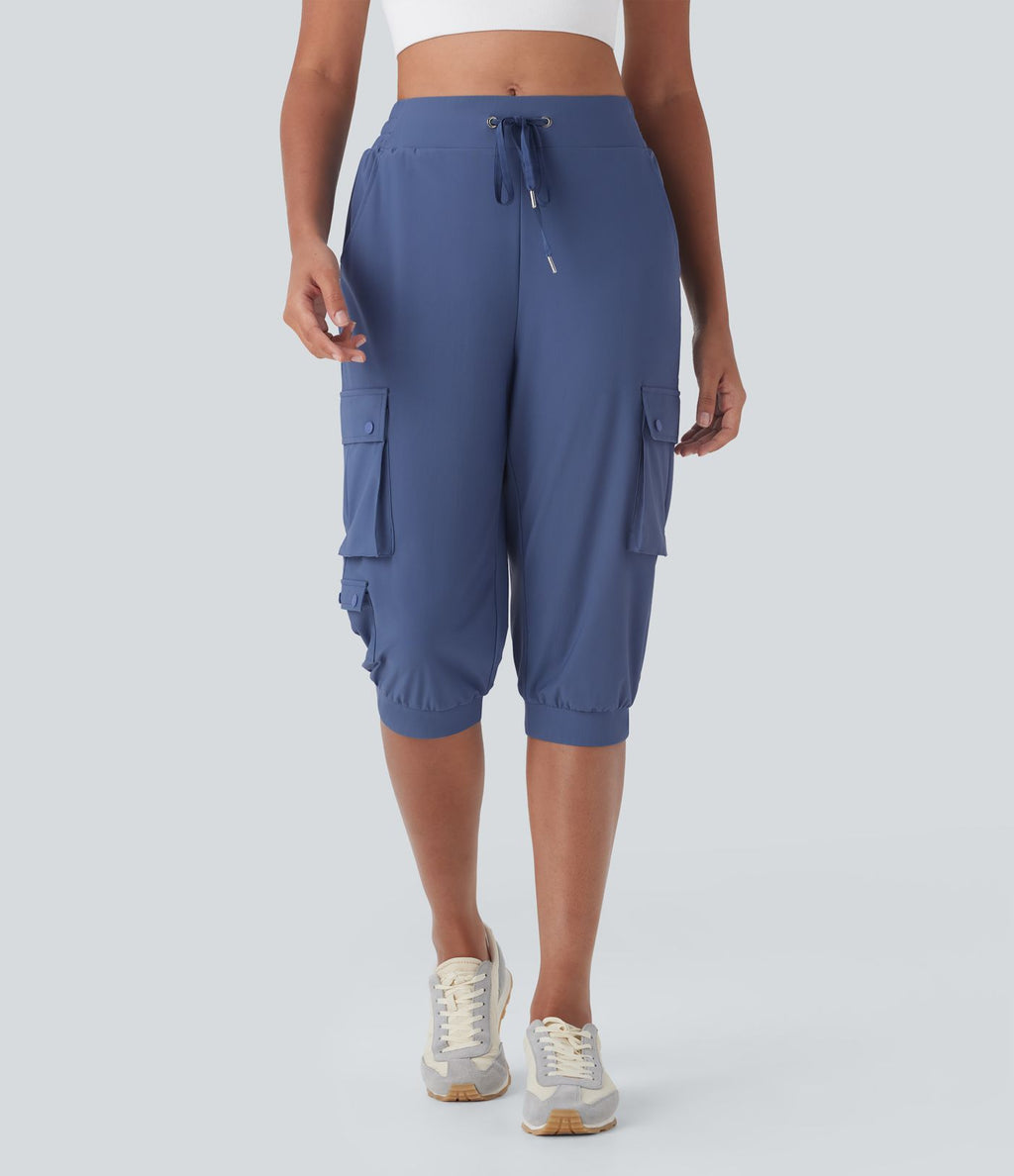 Pantacourt cargo de danse à taille haute avec cordon à séchage rapide avec poches