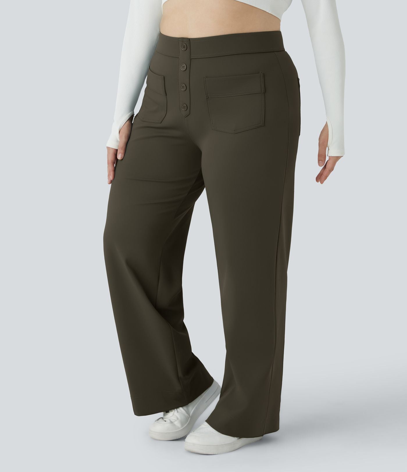 Pantalon coupe droite grande taille taille haute DayStretch avec poches