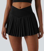 Breezeful™ Jupe-short tennis mini 2-en-1 plissée séchage rapide taille haute croisée avec poches