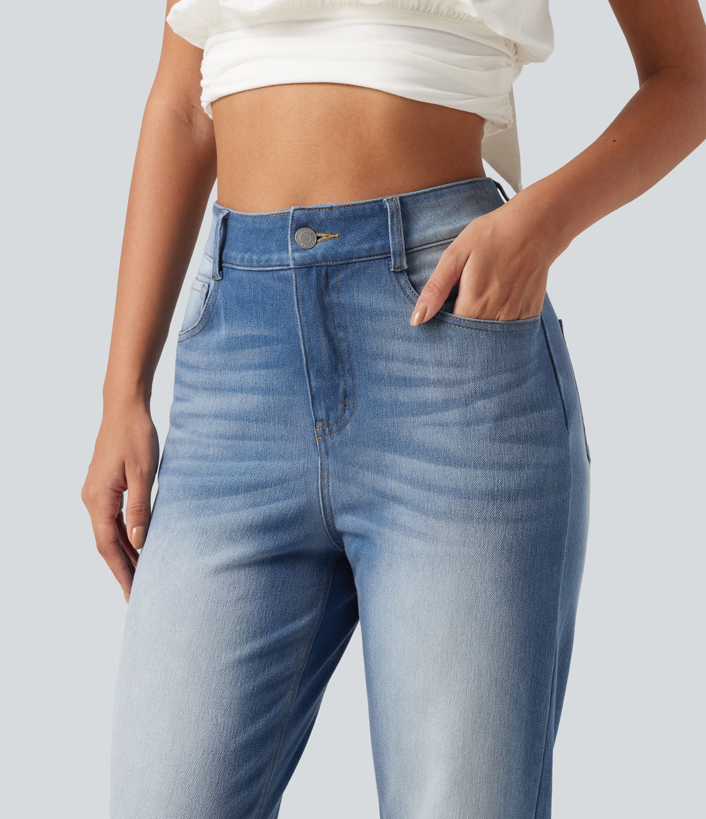 Jean droit Halara Flex™ taille haute gainant délavé avec poches