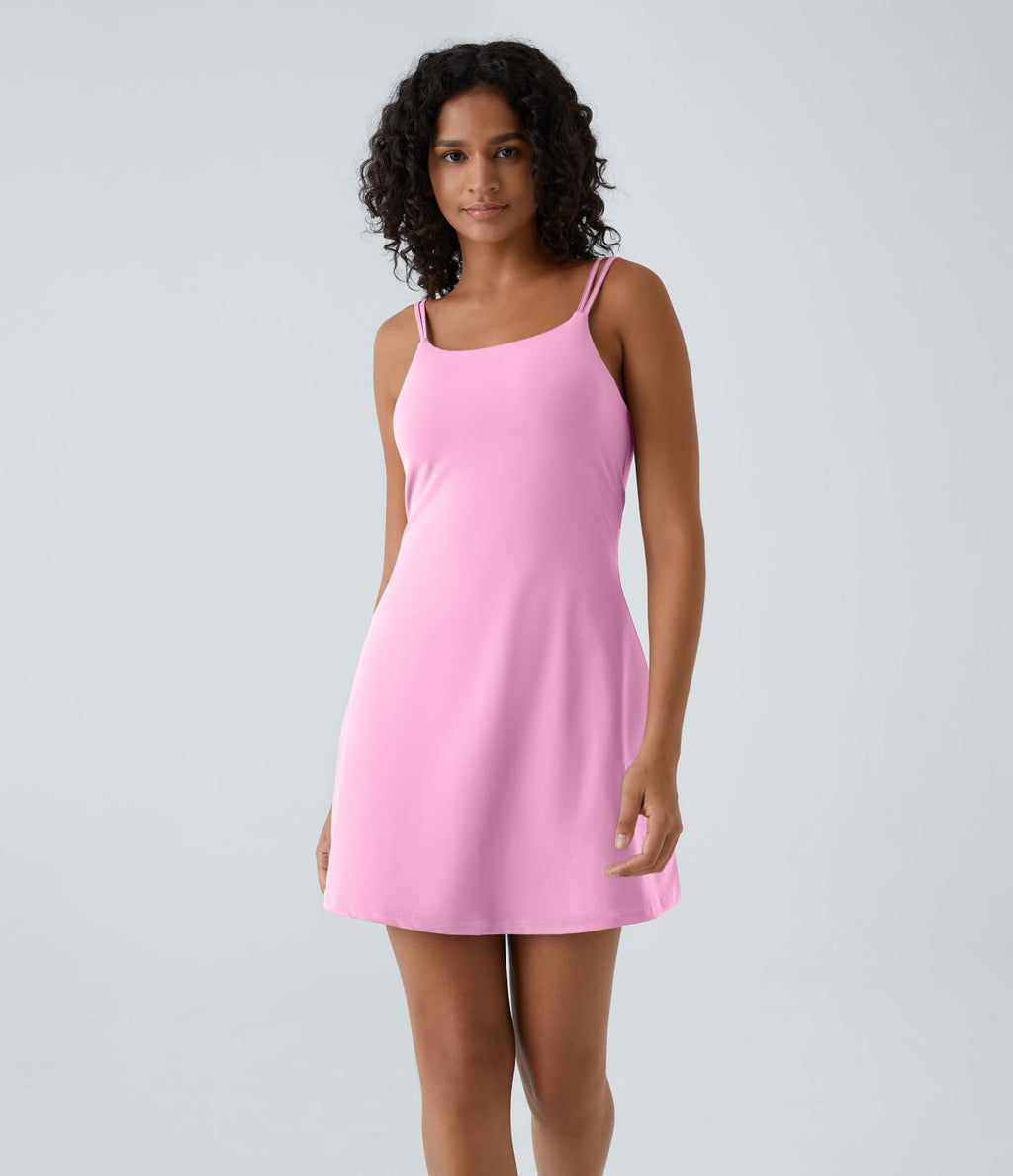 Robe de sport danse 2-pièces SoftlyZero™ Plush double bretelles caraco avec poche A-D