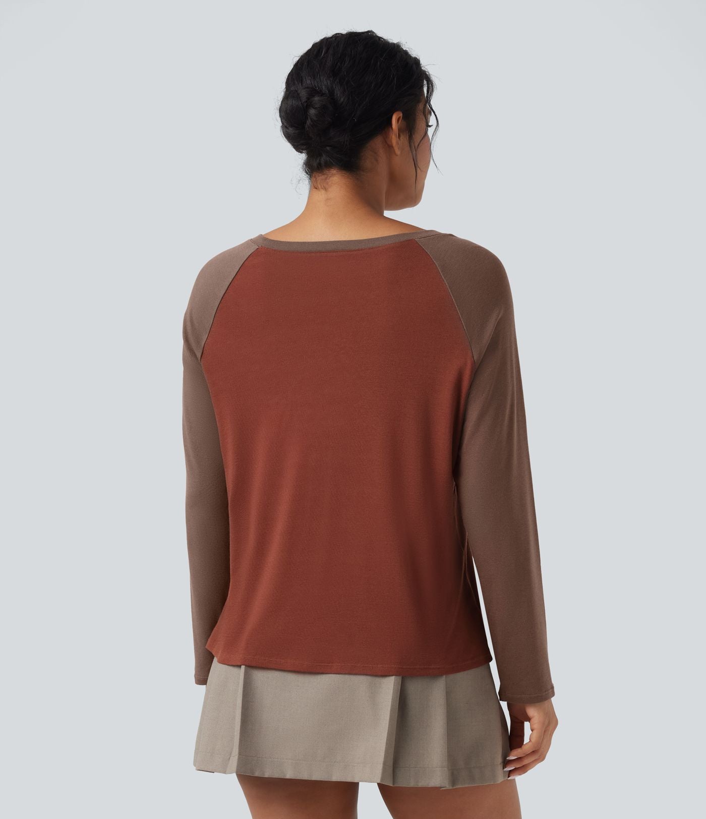 Top col rond manches raglan longues color block
